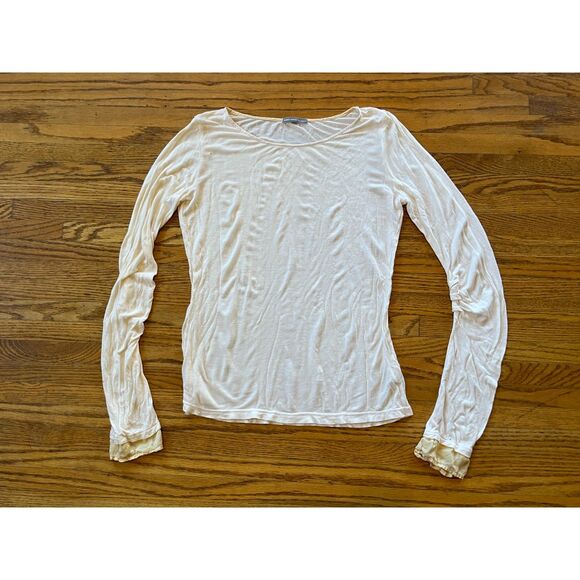 JAMES PERSE Los Angeles Cream Silk Rayon Rusched T Shirt Tee  Women's Size 4 XL - Picture 3 of 12